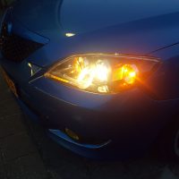 Mazda 3 Blue USLights close up BBS